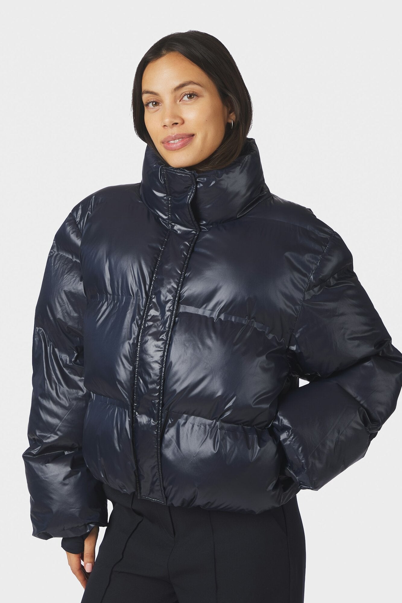 Rhea Shiny Puffer dunjakke – Navy